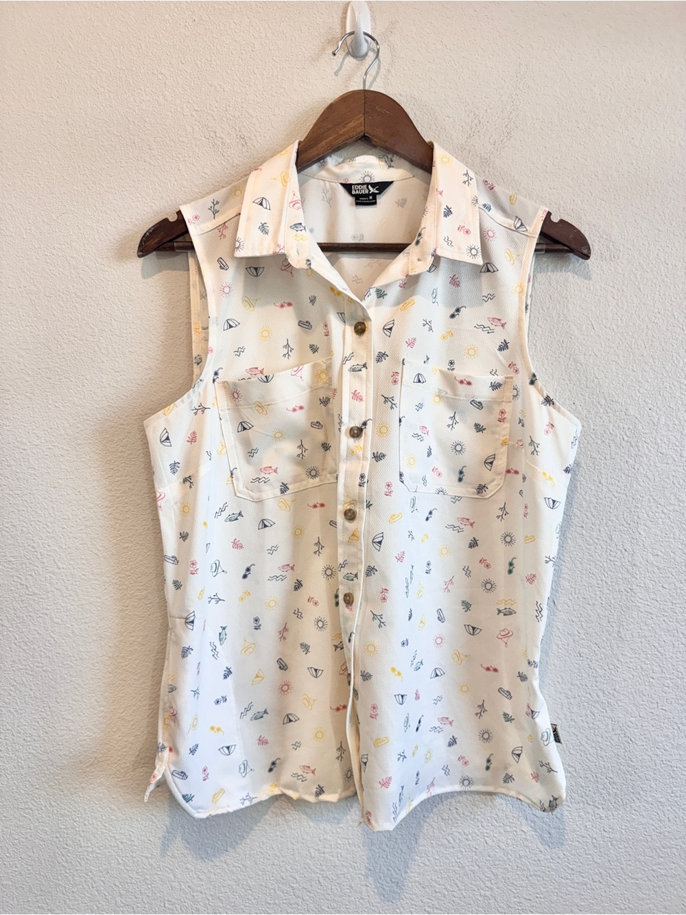 Eddie Bauer Performance Woven Shirt Womens M Coastal Beach Vacation Golf L20 - Picture 2 of 9